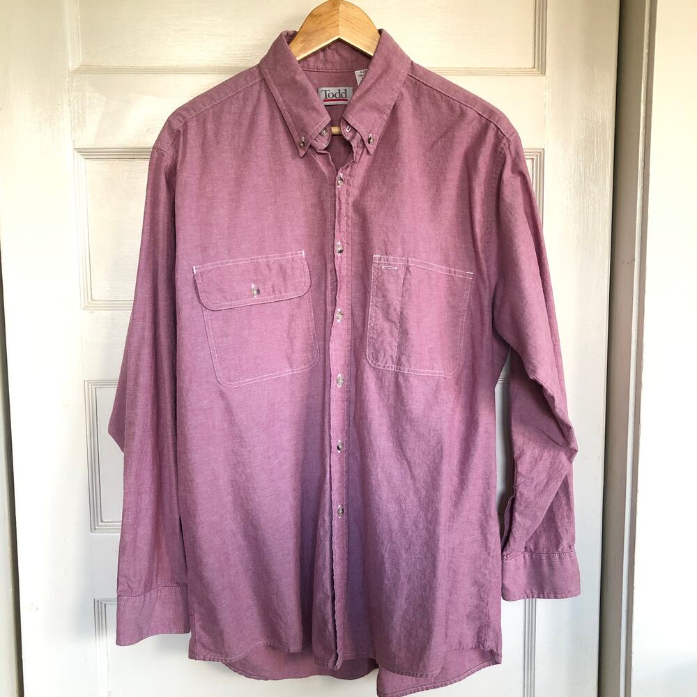 Todd 100% Cotton Button Down Shirt Men’s L Mauve‎ Oxford Casual Y2K Minimalist